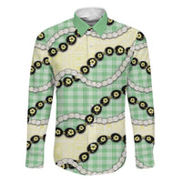 Green Palaka Hawaii Family Matching Tank Maxi Dress and Hawaiian Shirt Kukui Nut Pikake Lei Hawaiian Tapa Pattern LT14 Dad's Shirt - Long Sleeve Green - Polynesian Pride