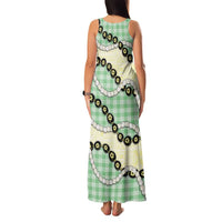 Green Palaka Hawaii Family Matching Tank Maxi Dress and Hawaiian Shirt Kukui Nut Pikake Lei Hawaiian Tapa Pattern LT14 - Polynesian Pride