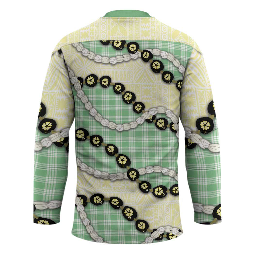 Green Palaka Hawaii Hockey Jersey Kukui Nut Pikake Lei Hawaiian Tapa Pattern - Polynesian Pride