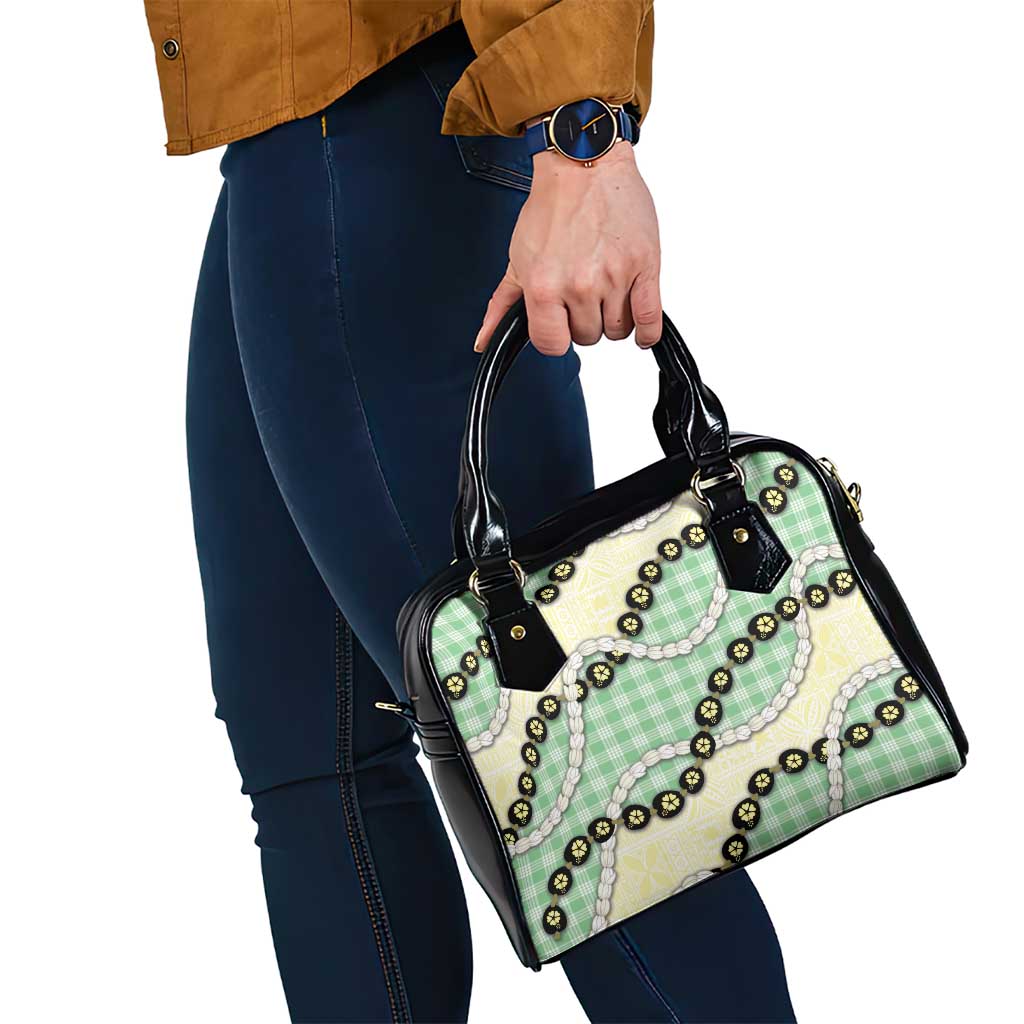 Green Palaka Hawaii Shoulder Handbag Kukui Nut Pikake Lei Hawaiian Tapa Pattern LT14 - Polynesian Pride
