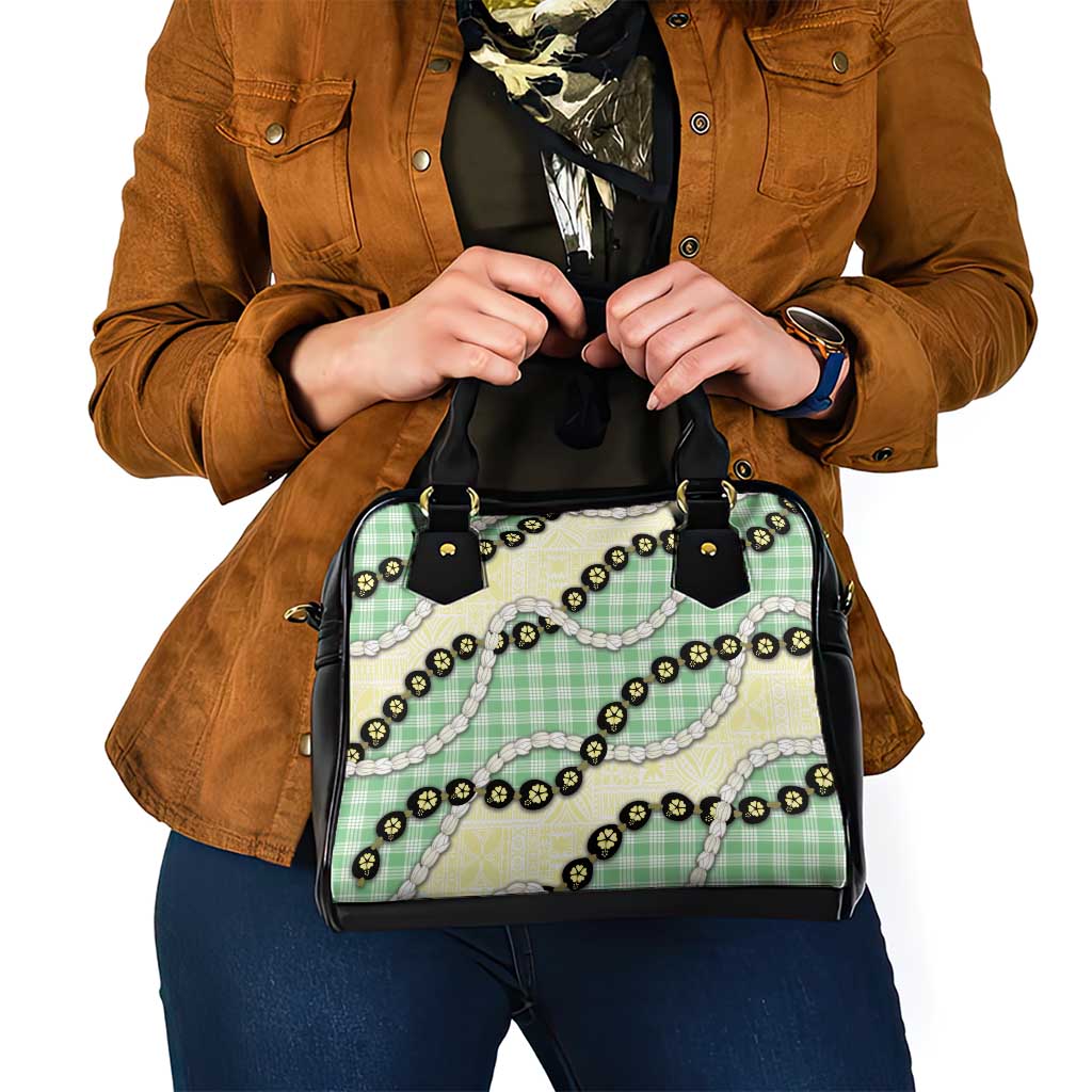 Green Palaka Hawaii Shoulder Handbag Kukui Nut Pikake Lei Hawaiian Tapa Pattern LT14 - Polynesian Pride