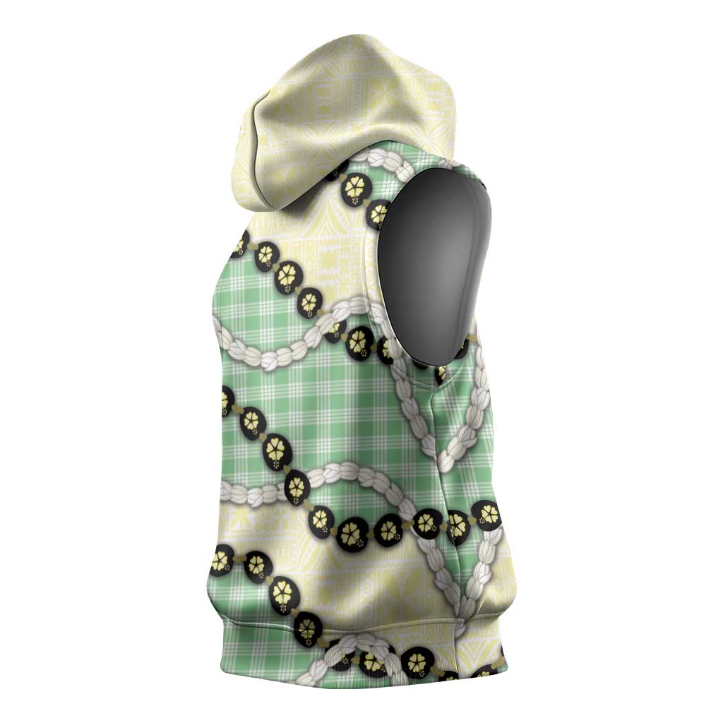 Green Palaka Hawaii Sleeveless Hoodie Kukui Nut Pikake Lei Hawaiian Tapa Pattern LT14 - Polynesian Pride