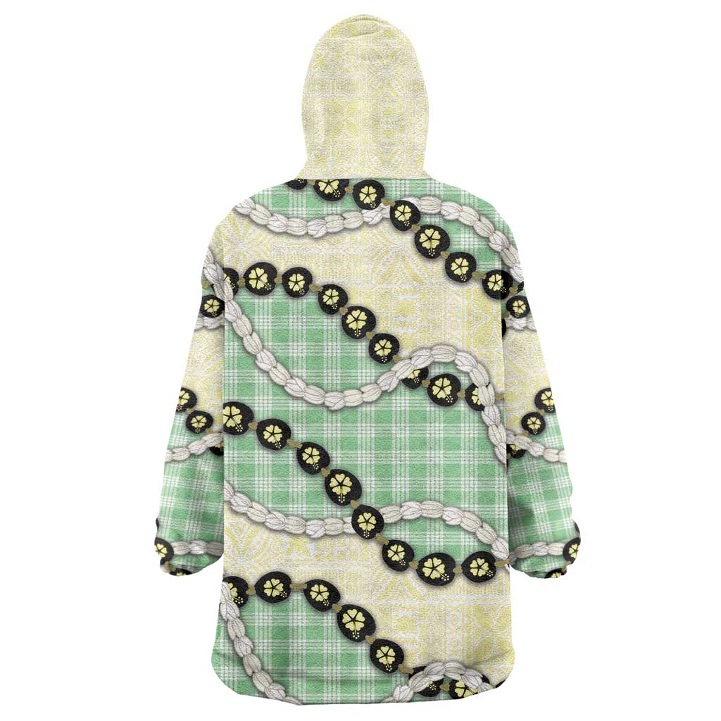Green Palaka Hawaii Wearable Blanket Hoodie Kukui Nut Pikake Lei Hawaiian Tapa Pattern LT14 - Polynesian Pride