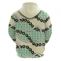 Green Palaka Hawaii Zip Hoodie Kukui Nut Pikake Lei Hawaiian Tapa Pattern - Polynesian Pride