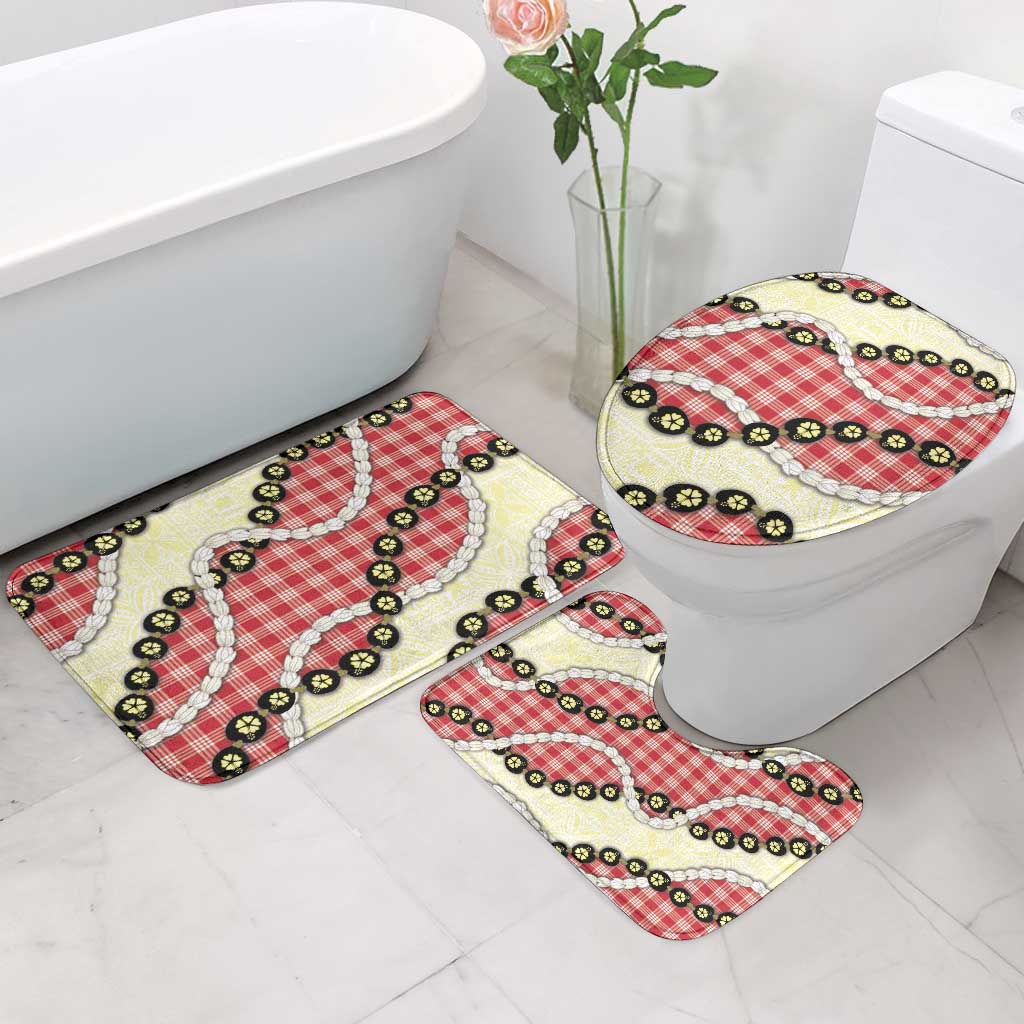 Red Palaka Hawaii Bathroom Set Kukui Nut Pikake Lei Hawaiian Tapa Pattern LT14 - Polynesian Pride