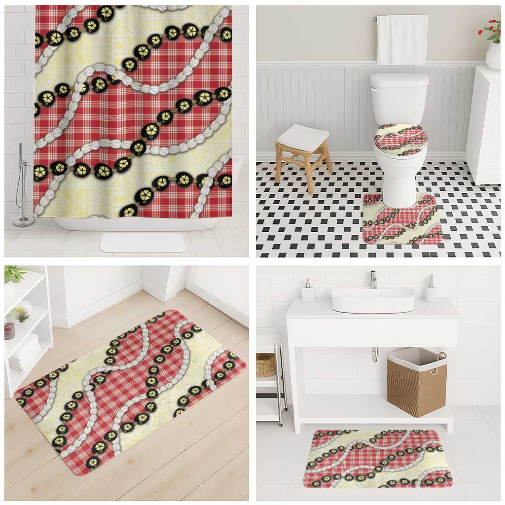 Red Palaka Hawaii Bathroom Set Kukui Nut Pikake Lei Hawaiian Tapa Pattern LT14 - Polynesian Pride