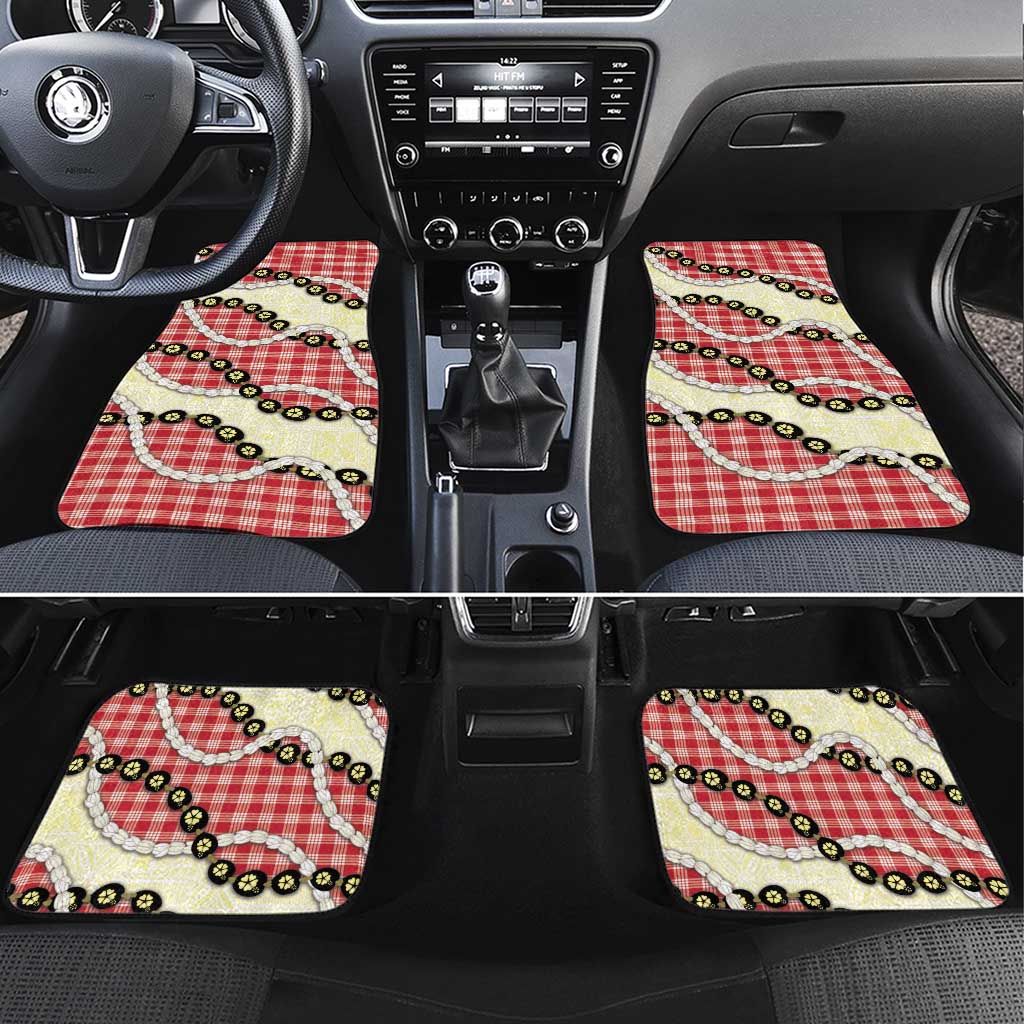 Red Palaka Hawaii Car Mats Kukui Nut Pikake Lei Hawaiian Tapa Pattern LT14 Set 4pcs Red - Polynesian Pride