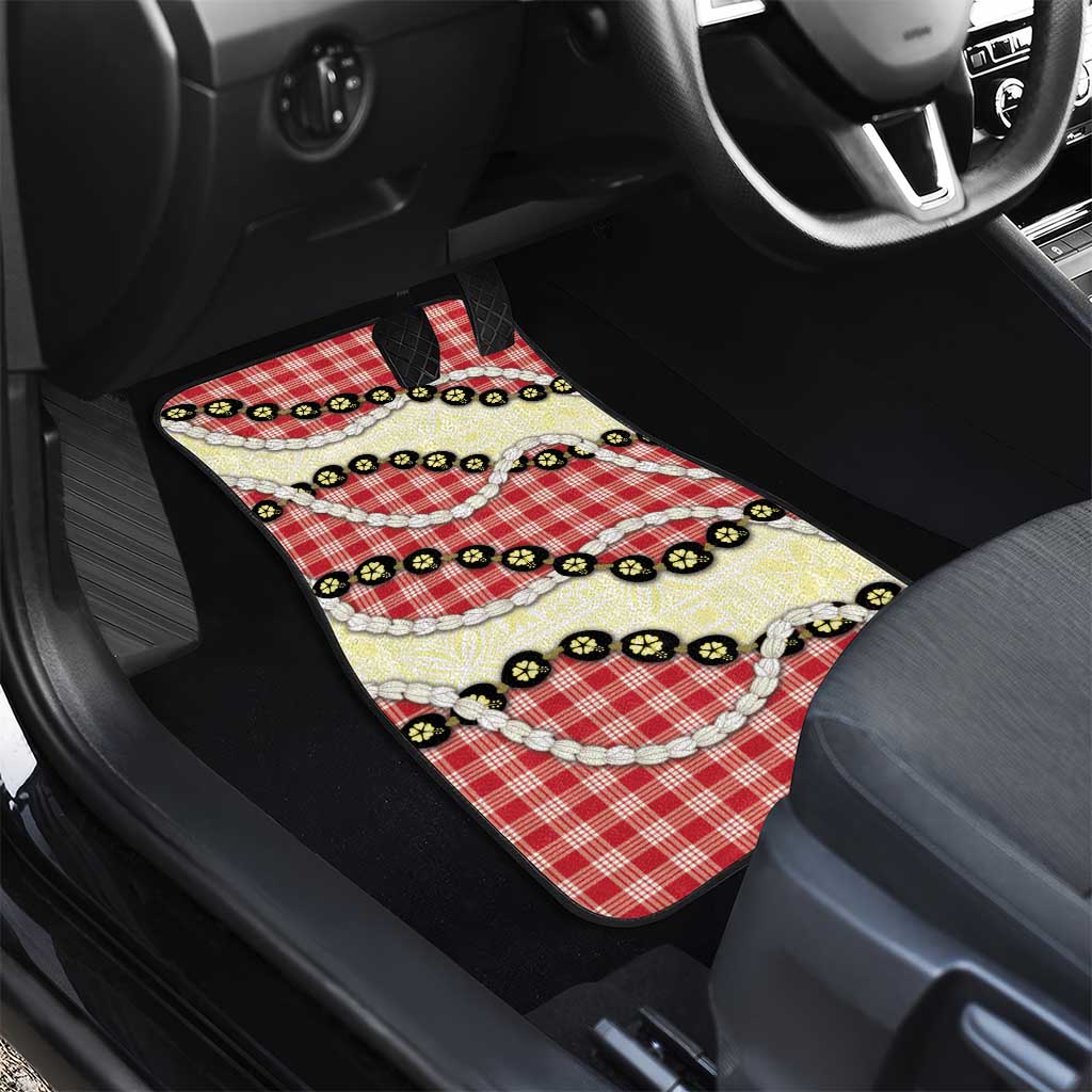 Red Palaka Hawaii Car Mats Kukui Nut Pikake Lei Hawaiian Tapa Pattern LT14 - Polynesian Pride