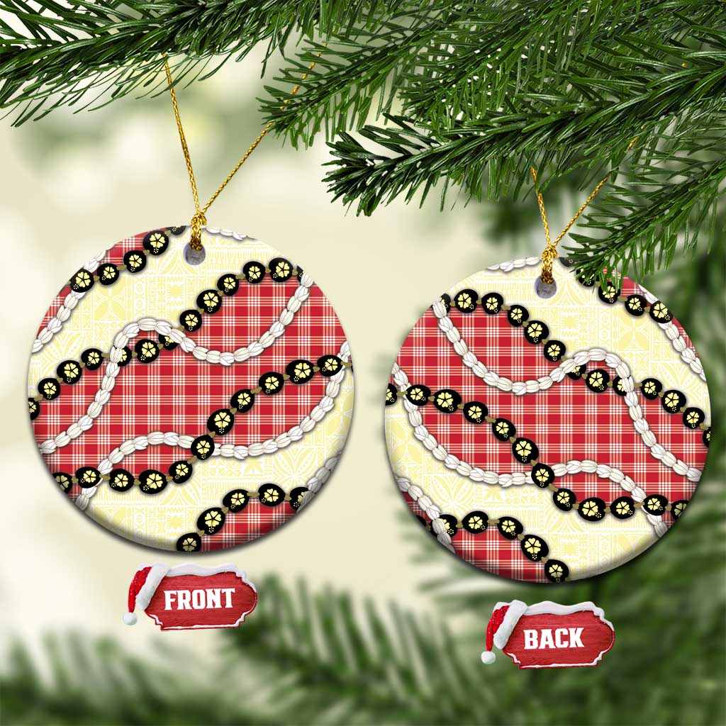 Red Palaka Hawaii Ceramic Ornament Kukui Nut Pikake Lei Hawaiian Tapa Pattern LT14 Circle Red - Polynesian Pride