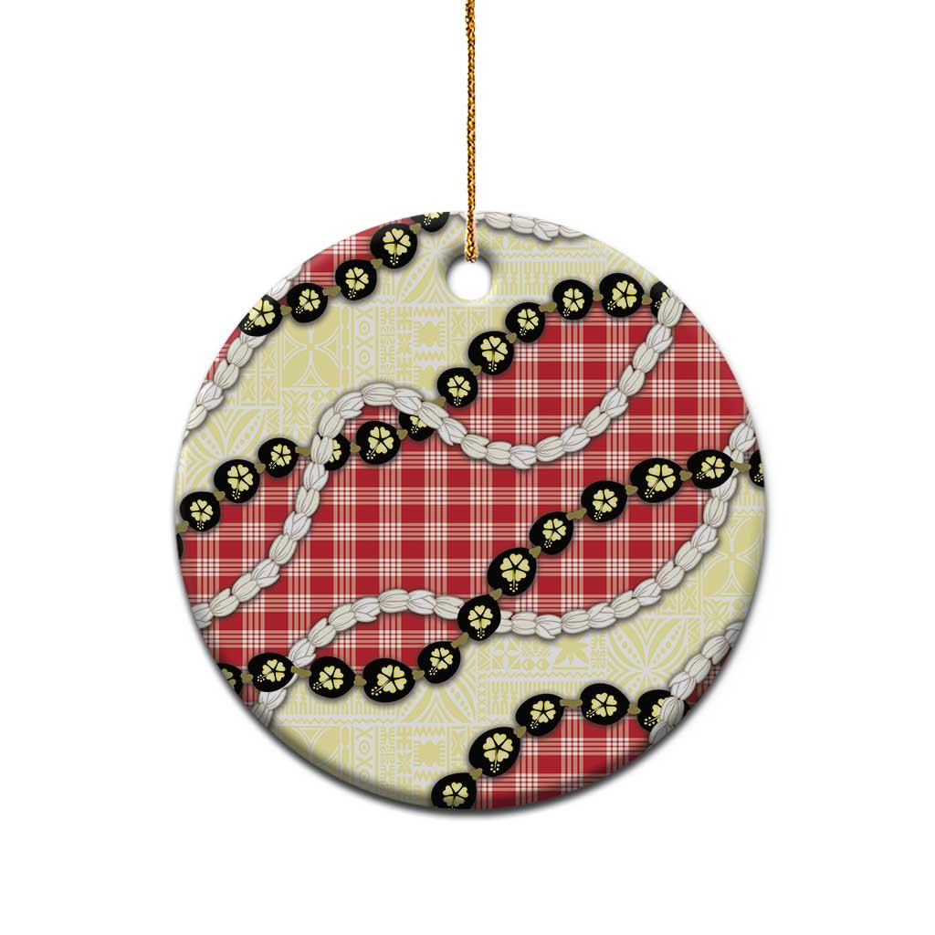 Red Palaka Hawaii Ceramic Ornament Kukui Nut Pikake Lei Hawaiian Tapa Pattern LT14 - Polynesian Pride