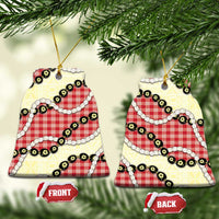 Red Palaka Hawaii Ceramic Ornament Kukui Nut Pikake Lei Hawaiian Tapa Pattern LT14 Bell Flake Red - Polynesian Pride