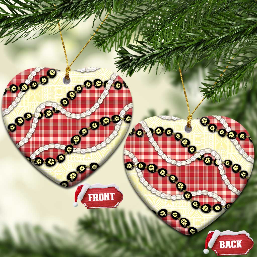 Red Palaka Hawaii Ceramic Ornament Kukui Nut Pikake Lei Hawaiian Tapa Pattern LT14 Heart Red - Polynesian Pride