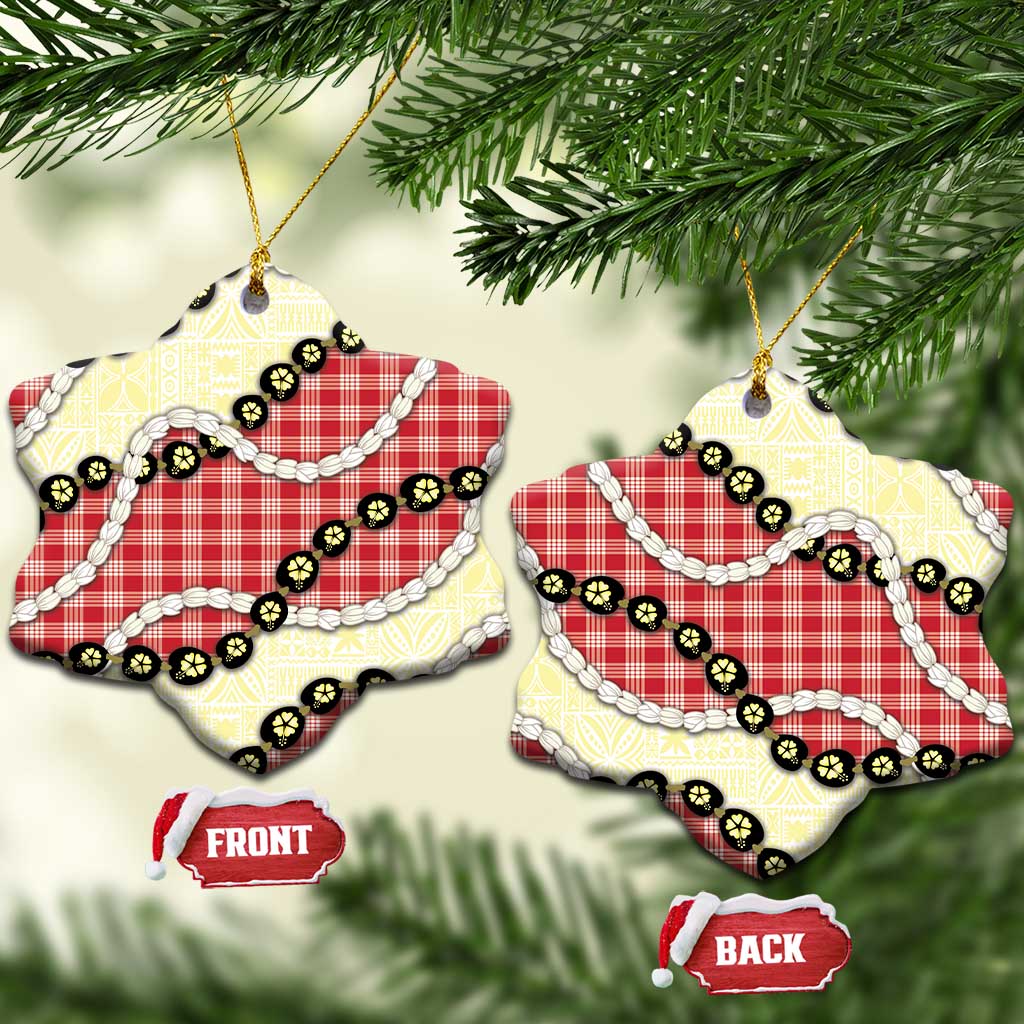 Red Palaka Hawaii Ceramic Ornament Kukui Nut Pikake Lei Hawaiian Tapa Pattern LT14 Snow Flake Red - Polynesian Pride