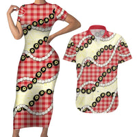 Red Palaka Hawaii Couples Matching Short Sleeve Bodycon Dress and Hawaiian Shirt Kukui Nut Pikake Lei Hawaiian Tapa Pattern LT14 Red - Polynesian Pride