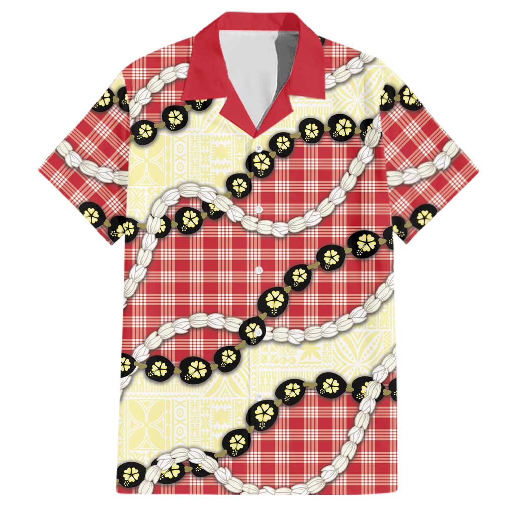 Red Palaka Hawaii Family Matching Long Sleeve Bodycon Dress and Hawaiian Shirt Kukui Nut Pikake Lei Hawaiian Tapa Pattern LT14 Dad's Shirt - Short Sleeve Red - Polynesian Pride