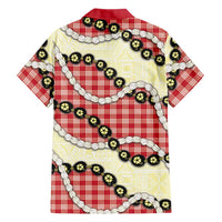 Red Palaka Hawaii Family Matching Long Sleeve Bodycon Dress and Hawaiian Shirt Kukui Nut Pikake Lei Hawaiian Tapa Pattern LT14 - Polynesian Pride