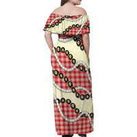 Red Palaka Hawaii Family Matching Off Shoulder Maxi Dress and Hawaiian Shirt Kukui Nut Pikake Lei Hawaiian Tapa Pattern LT14 - Polynesian Pride