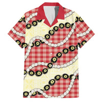 Red Palaka Hawaii Family Matching Off Shoulder Short Dress and Hawaiian Shirt Kukui Nut Pikake Lei Hawaiian Tapa Pattern LT14 Dad's Shirt - Short Sleeve Red - Polynesian Pride