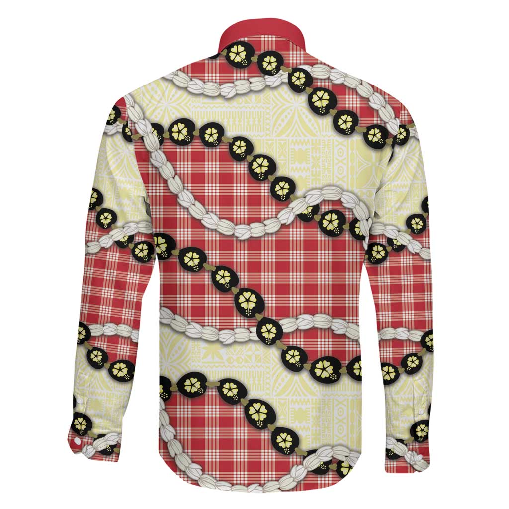 Red Palaka Hawaii Family Matching Off Shoulder Short Dress and Hawaiian Shirt Kukui Nut Pikake Lei Hawaiian Tapa Pattern LT14 - Polynesian Pride