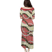 Red Palaka Hawaii Family Matching Puletasi and Hawaiian Shirt Kukui Nut Pikake Lei Hawaiian Tapa Pattern LT14 - Polynesian Pride