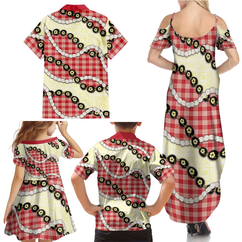 Red Palaka Hawaii Family Matching Summer Maxi Dress and Hawaiian Shirt Kukui Nut Pikake Lei Hawaiian Tapa Pattern LT14 - Polynesian Pride