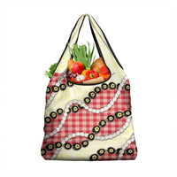 Red Palaka Hawaii Grocery Bag Kukui Nut Pikake Lei Hawaiian Tapa Pattern LT14 1-pack One Size Red - Polynesian Pride