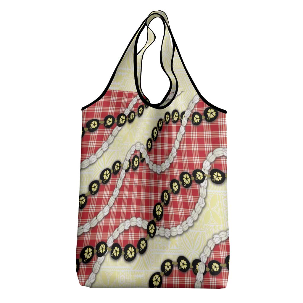 Red Palaka Hawaii Grocery Bag Kukui Nut Pikake Lei Hawaiian Tapa Pattern LT14 - Polynesian Pride