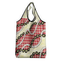 Red Palaka Hawaii Grocery Bag Kukui Nut Pikake Lei Hawaiian Tapa Pattern LT14 - Polynesian Pride