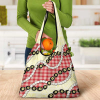 Red Palaka Hawaii Grocery Bag Kukui Nut Pikake Lei Hawaiian Tapa Pattern LT14 - Polynesian Pride