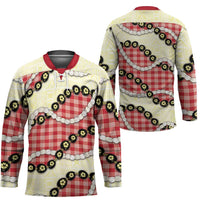 Red Palaka Hawaii Hockey Jersey Kukui Nut Pikake Lei Hawaiian Tapa Pattern - Polynesian Pride