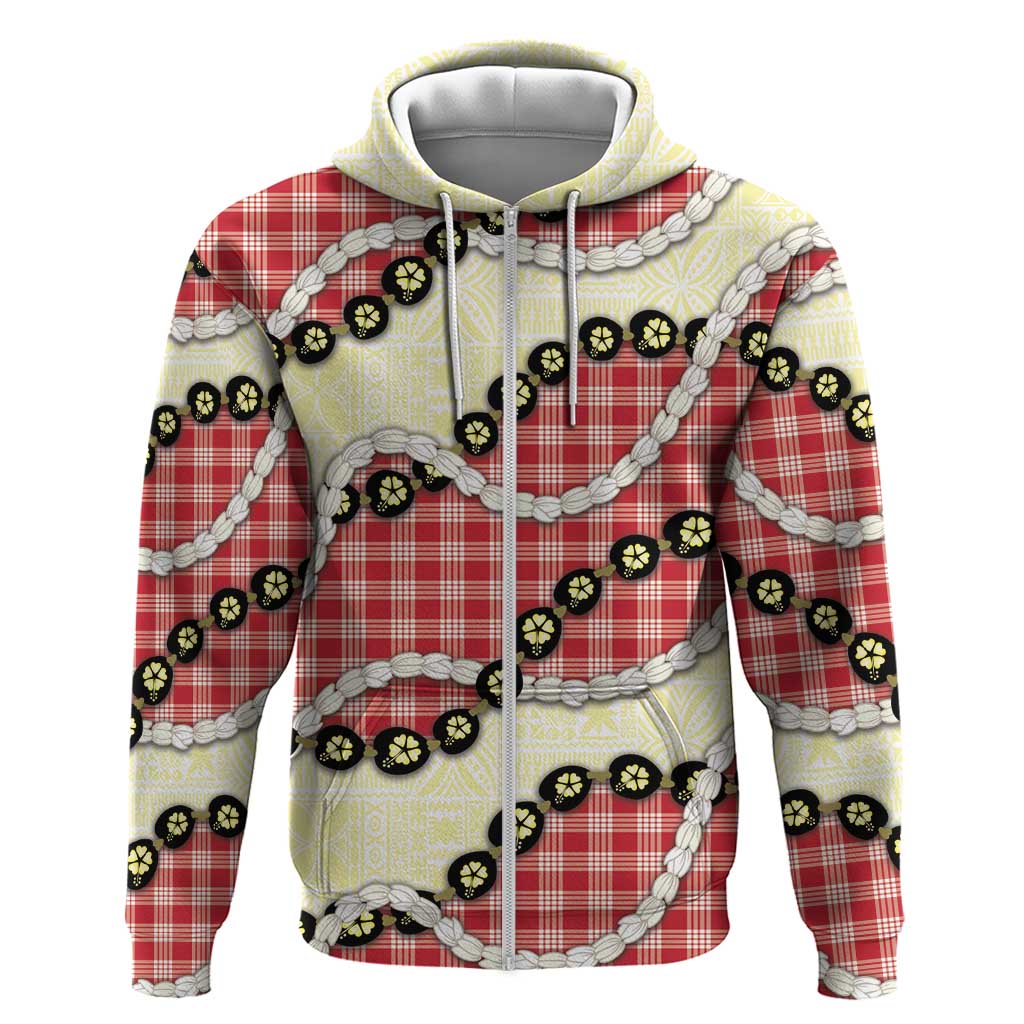 Red Palaka Hawaii Hoodie Kukui Nut Pikake Lei Hawaiian Tapa Pattern - Polynesian Pride