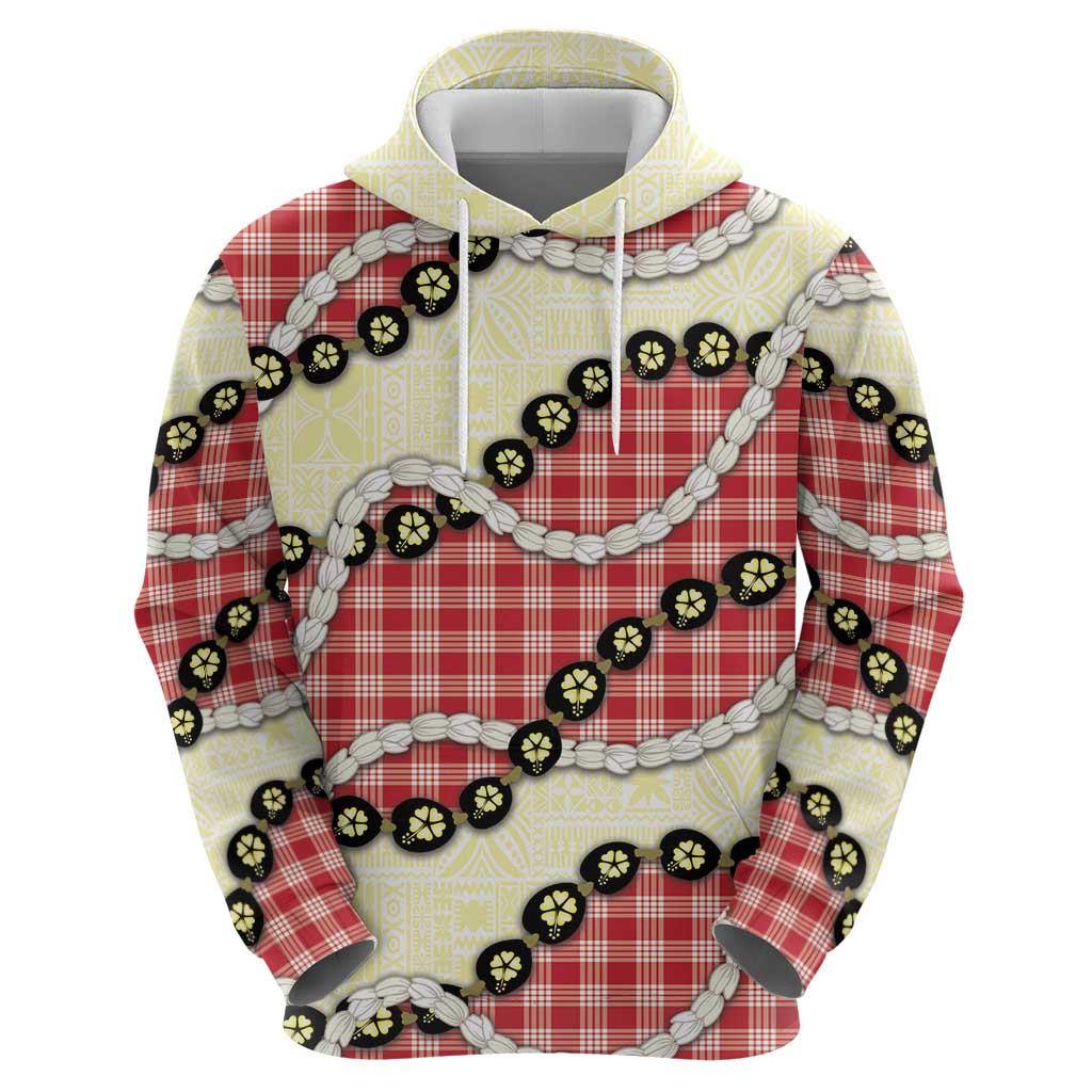 Red Palaka Hawaii Hoodie Kukui Nut Pikake Lei Hawaiian Tapa Pattern - Polynesian Pride