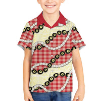 Red Palaka Hawaii Kid Hawaiian Shirt Kukui Nut Pikake Lei Hawaiian Tapa Pattern - Polynesian Pride