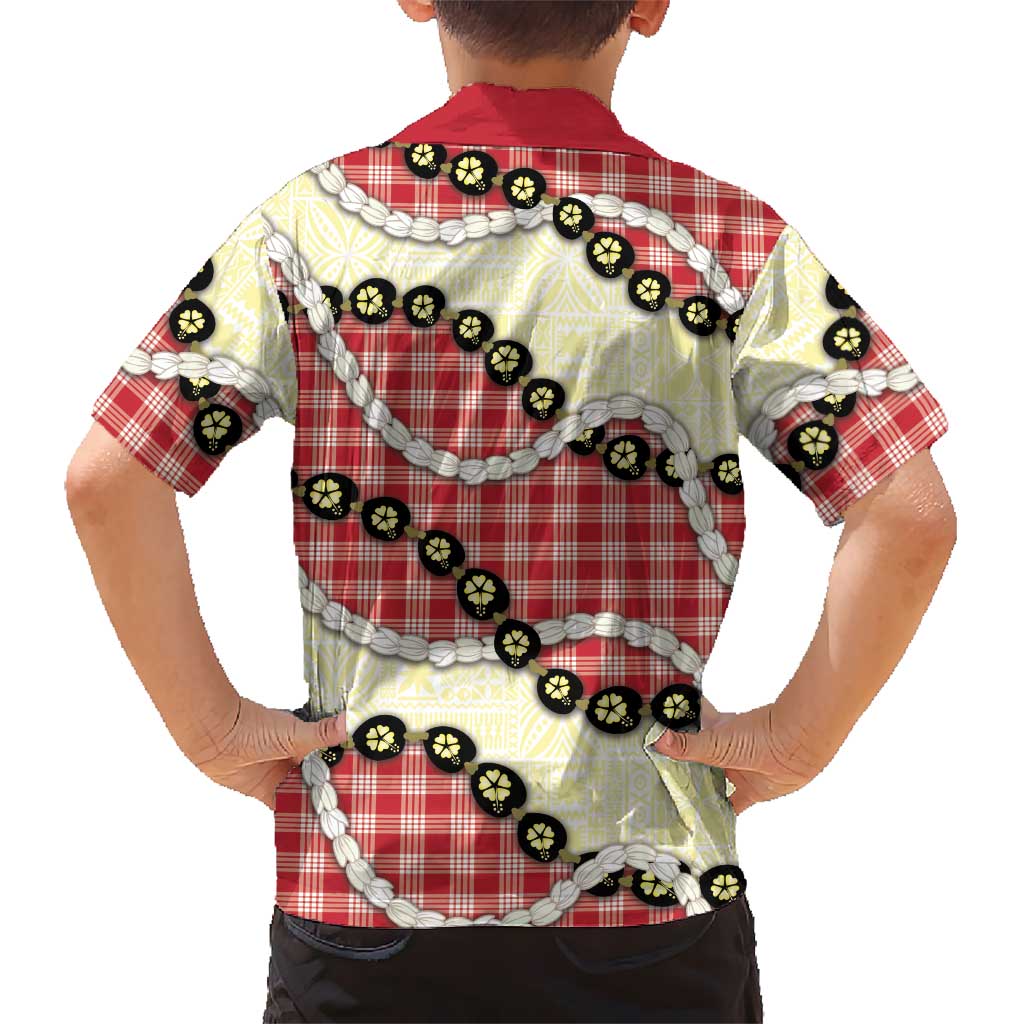 Red Palaka Hawaii Kid Hawaiian Shirt Kukui Nut Pikake Lei Hawaiian Tapa Pattern - Polynesian Pride