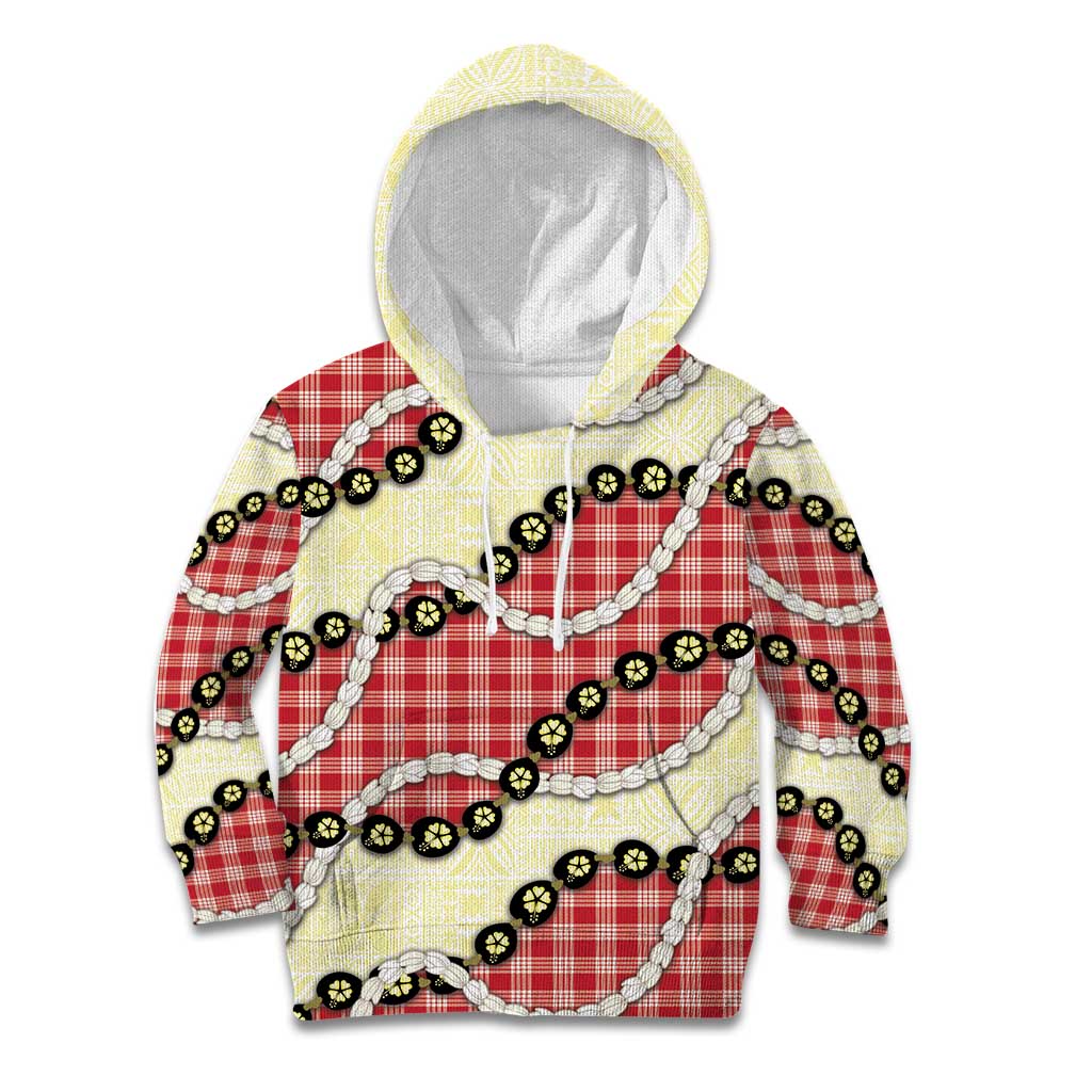 Red Palaka Hawaii Kid Hoodie Kukui Nut Pikake Lei Hawaiian Tapa Pattern - Polynesian Pride