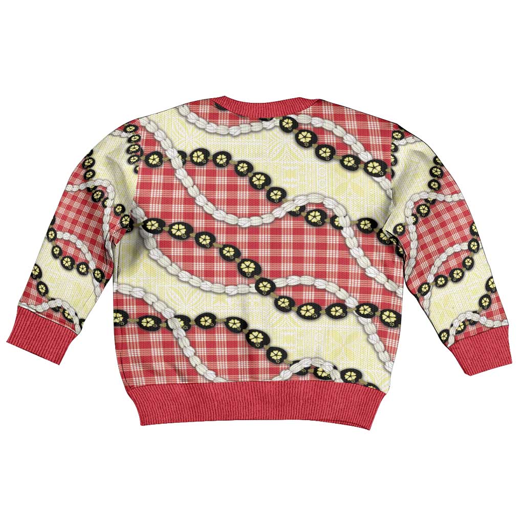 Red Palaka Hawaii Kid Ugly Christmas Sweater Kukui Nut Pikake Lei Hawaiian Tapa Pattern LT14 - Polynesian Pride