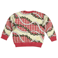 Red Palaka Hawaii Kid Ugly Christmas Sweater Kukui Nut Pikake Lei Hawaiian Tapa Pattern LT14 - Polynesian Pride