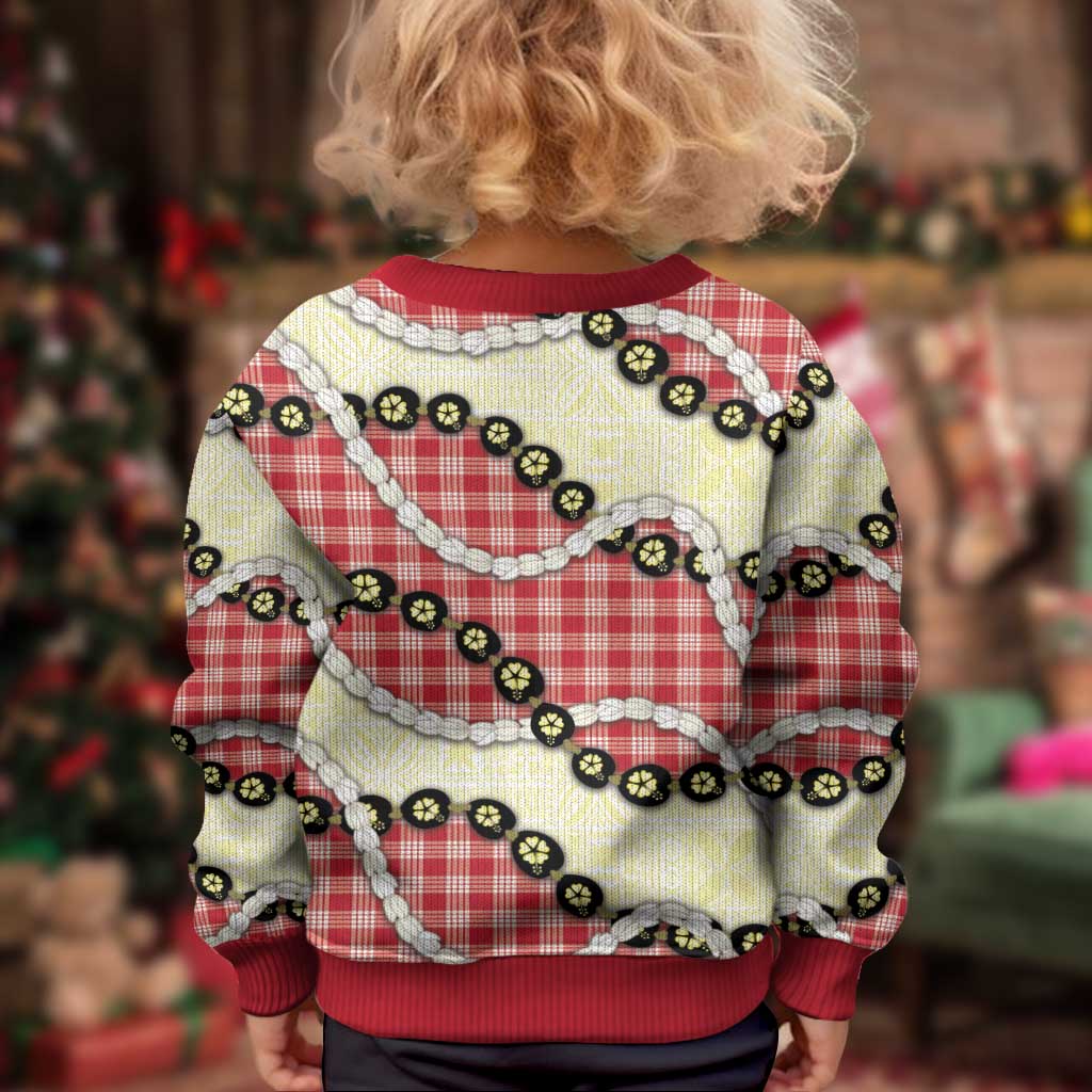 Red Palaka Hawaii Kid Ugly Christmas Sweater Kukui Nut Pikake Lei Hawaiian Tapa Pattern LT14 - Polynesian Pride