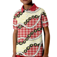 Red Palaka Hawaii Kid Polo Shirt Kukui Nut Pikake Lei Hawaiian Tapa Pattern LT14 Kid Red - Polynesian Pride