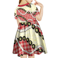 Red Palaka Hawaii Kid Short Sleeve Dress Kukui Nut Pikake Lei Hawaiian Tapa Pattern - Polynesian Pride