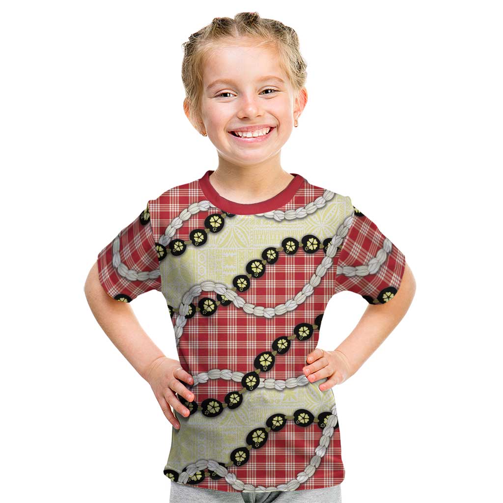 Red Palaka Hawaii Kid T Shirt Kukui Nut Pikake Lei Hawaiian Tapa Pattern - Polynesian Pride