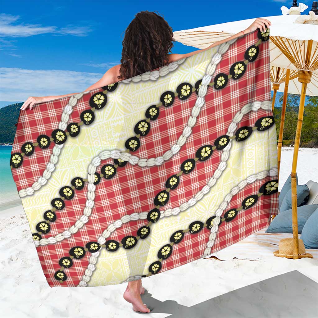 Red Palaka Hawaii Sarong Kukui Nut Pikake Lei Hawaiian Tapa Pattern LT14 One Size 44 x 66 inches Red - Polynesian Pride