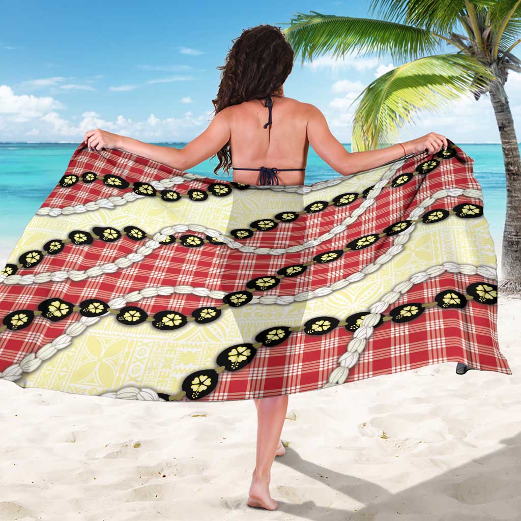 Red Palaka Hawaii Sarong Kukui Nut Pikake Lei Hawaiian Tapa Pattern LT14 - Polynesian Pride