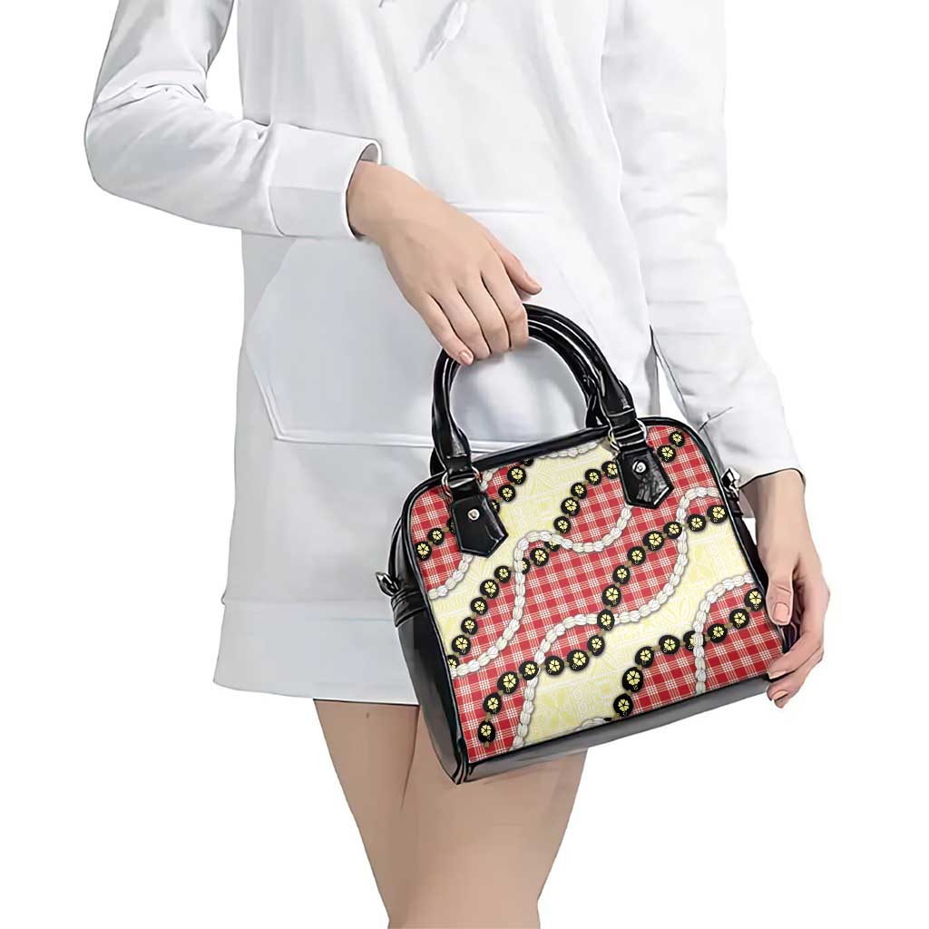 Red Palaka Hawaii Shoulder Handbag Kukui Nut Pikake Lei Hawaiian Tapa Pattern - Polynesian Pride