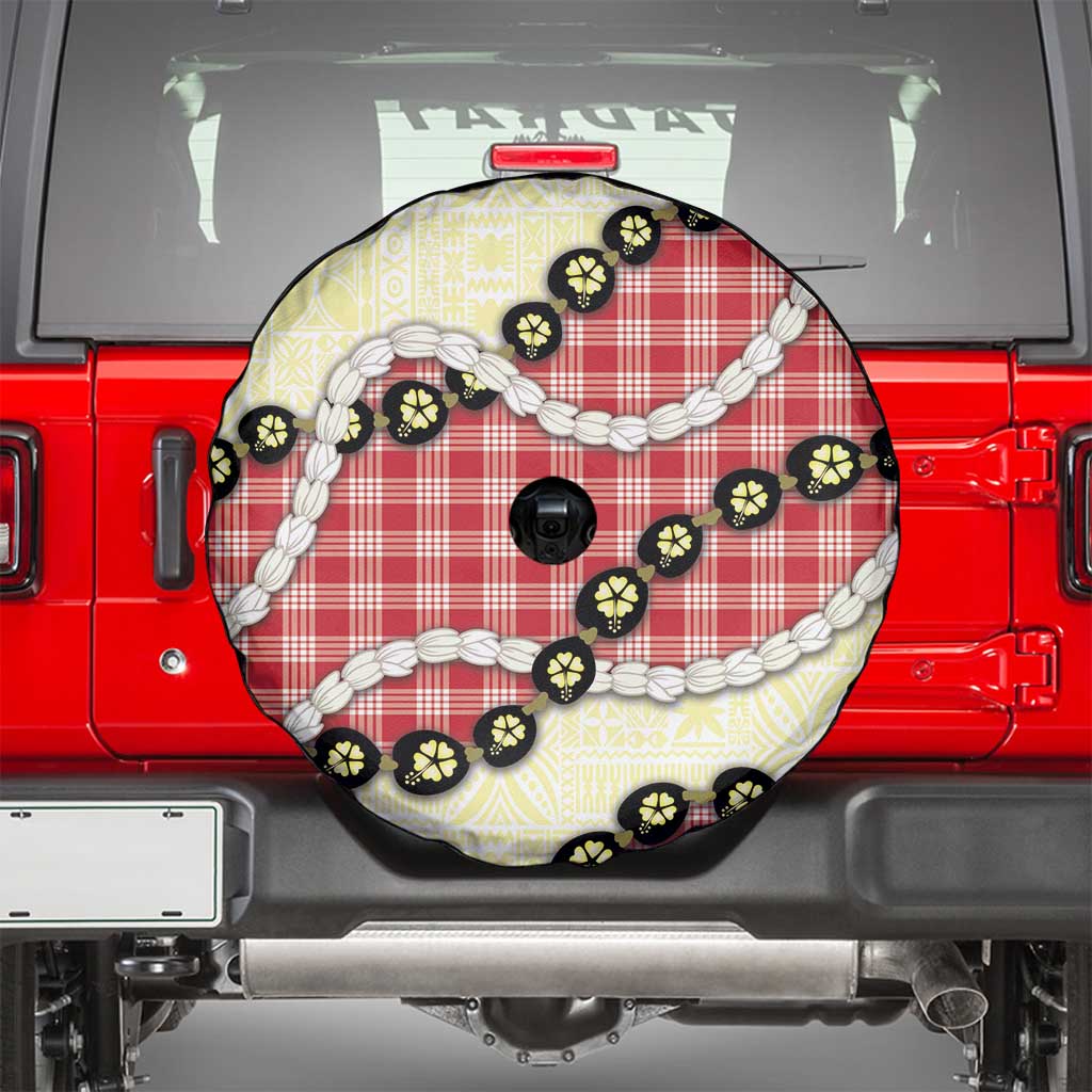 Red Palaka Hawaii Spare Tire Cover Kukui Nut Pikake Lei Hawaiian Tapa Pattern LT14 - Polynesian Pride
