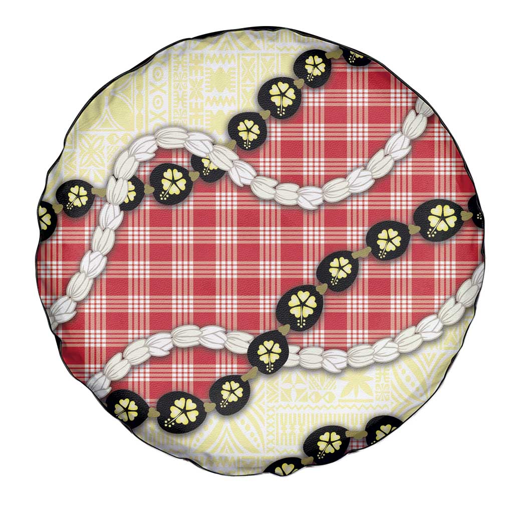 Red Palaka Hawaii Spare Tire Cover Kukui Nut Pikake Lei Hawaiian Tapa Pattern LT14 - Polynesian Pride