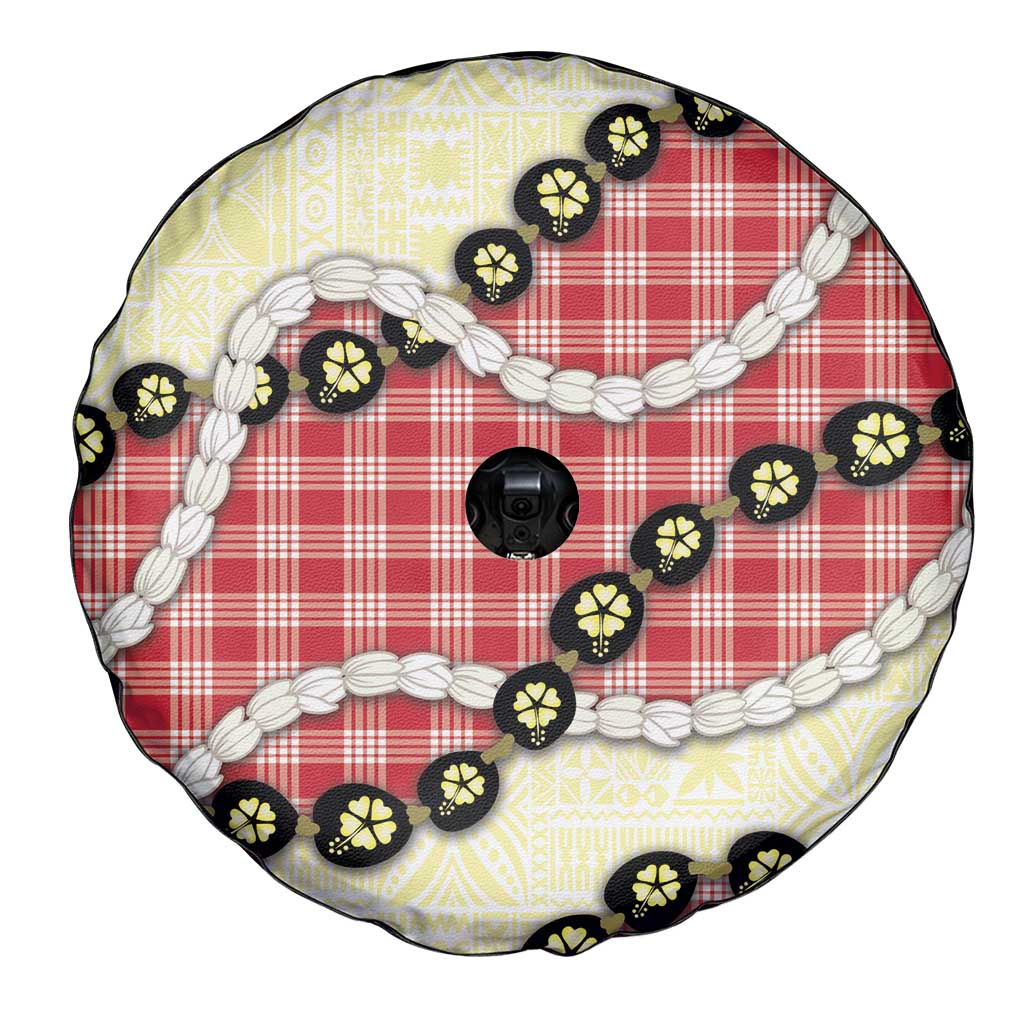 Red Palaka Hawaii Spare Tire Cover Kukui Nut Pikake Lei Hawaiian Tapa Pattern LT14 - Polynesian Pride
