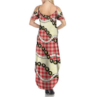 Red Palaka Hawaii Summer Maxi Dress Kukui Nut Pikake Lei Hawaiian Tapa Pattern - Polynesian Pride