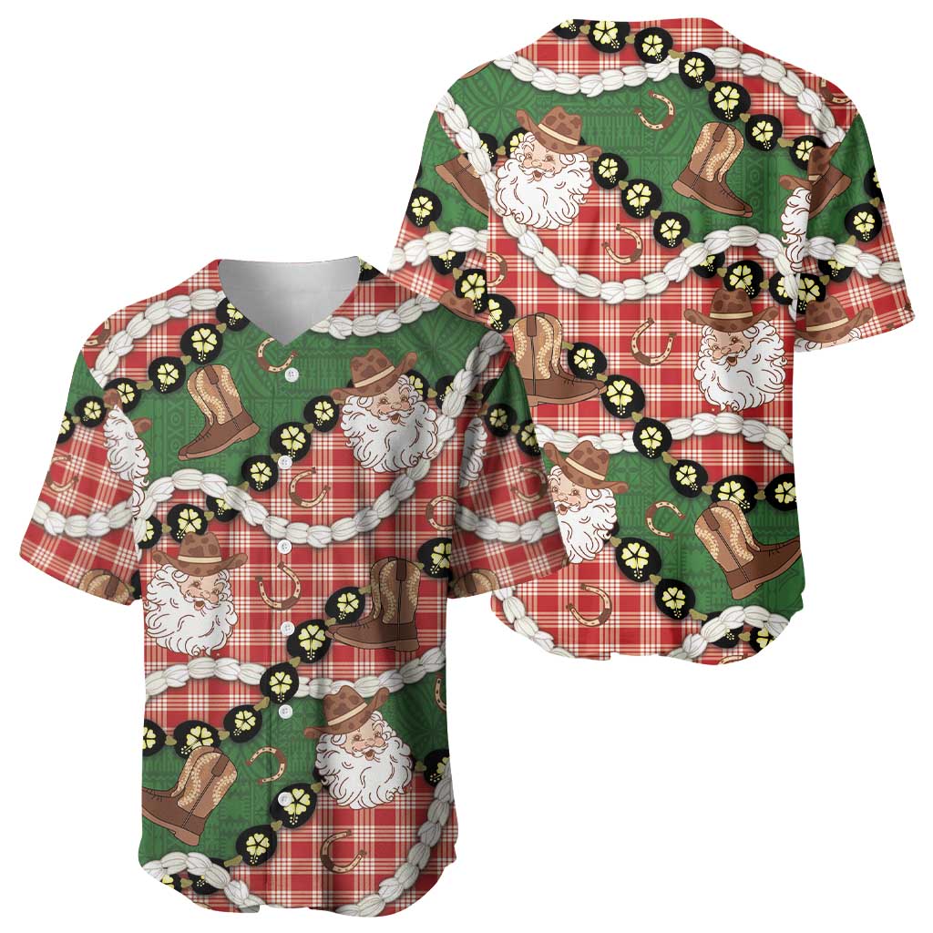 Cowboy Hawaii Mele Kalikimaka Baseball Jersey Paniolo Kukui Nut Pikake Lei Red Version - Polynesian Pride