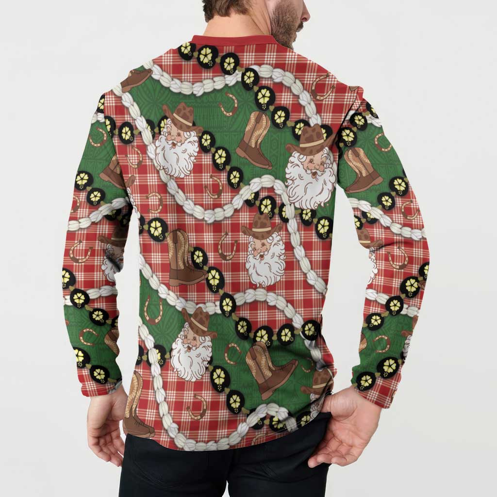 Cowboy Hawaii Mele Kalikimaka Button Sweatshirt Paniolo Kukui Nut Pikake Lei Red Version - Polynesian Pride